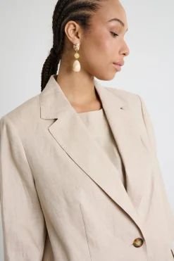 Blazer in tela con maniche a tre quarti - Beige