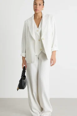 Blazer in tessuto gessato - Bianco Nero