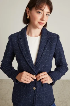 Blazer in tweed lamè - Blu Notte