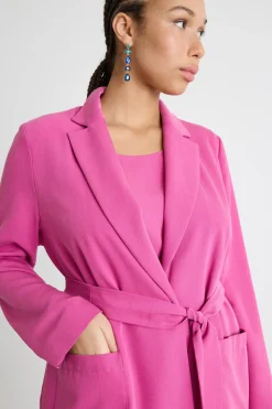 Blazer in twill con cintura - Fuxia