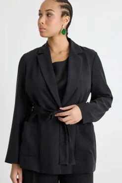 Blazer in twill con cintura - Nero