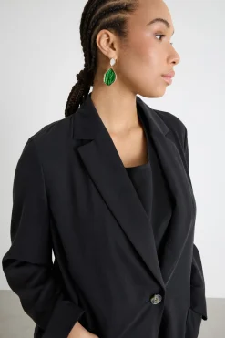 Blazer in twill con cintura - Nero