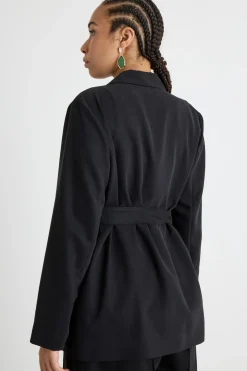 Blazer in twill con cintura - Nero