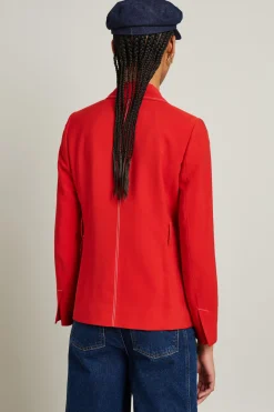 Blazer in twill con cintura - Rosso