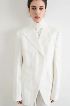 Blazer in twill con rever a lancia - Bianco