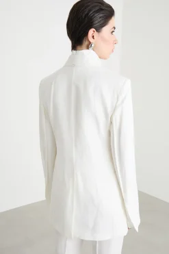 Blazer in twill con rever a lancia - Bianco