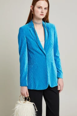 Blazer in veeluto texturizzato - Azzurro
