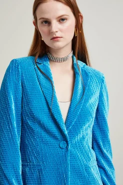 Blazer in veeluto texturizzato - Azzurro