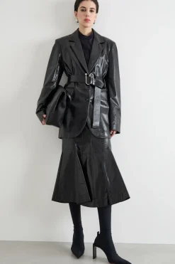 Blazer lucido con cintura - Nero