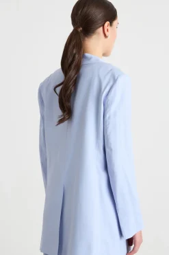 Blazer lungo con cintura - Azzurro