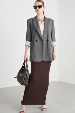 Blazer lungo con cintura - Grigio