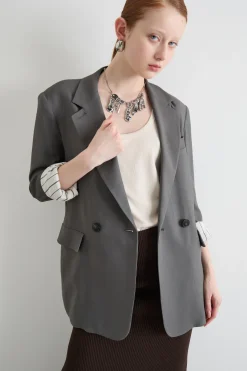 Blazer lungo con cintura - Grigio