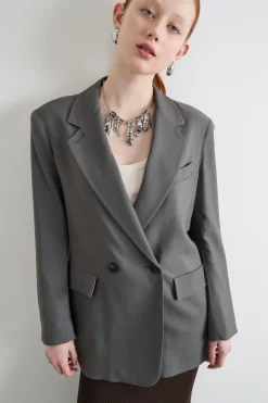 Blazer lungo con cintura - Grigio