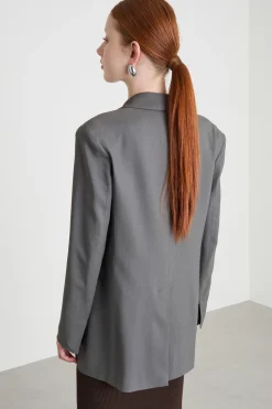 Blazer lungo con cintura - Grigio