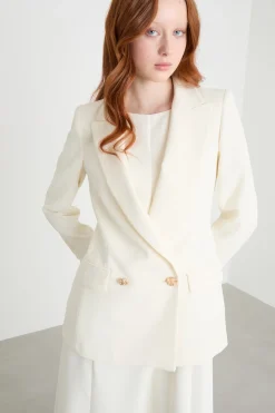 Blazer lungo in raso opaco - Bianco