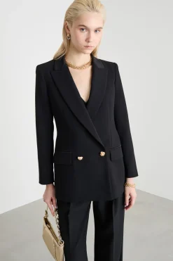 Blazer lungo in raso opaco - Nero