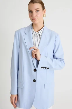 Blazer lungo in tela stretch - Azzurro