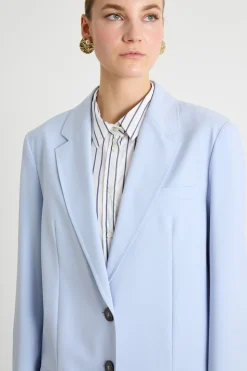 Blazer lungo in tela stretch - Azzurro