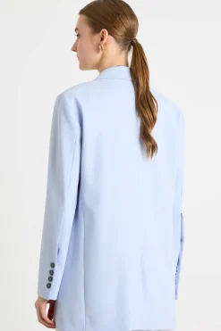 Blazer lungo in tela stretch - Azzurro