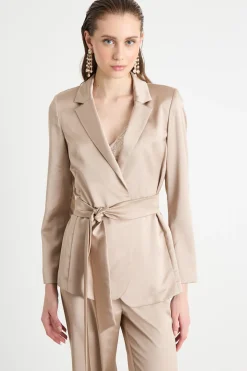 Blazer monopetto con cintura - Beige