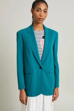 Blazer monopetto in crépe - Petrolio
