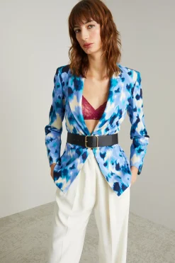 Blazer monopetto in faille - Turchese Bianco
