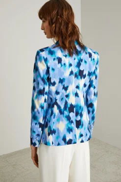 Blazer monopetto in faille - Turchese Bianco