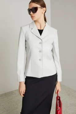 Blazer monopetto in jersey spalmato - Ghiaccio