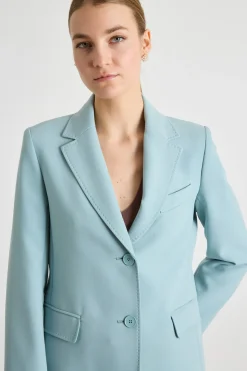 Blazer monopetto in tela - Azzurro