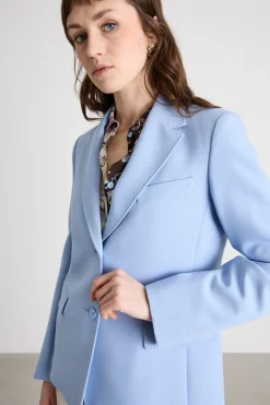 Blazer monopetto in tela - Azzurro