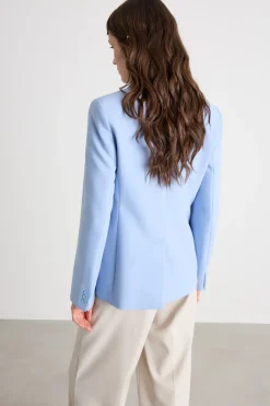 Blazer monopetto in tela - Azzurro