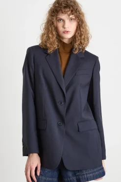 Blazer monopetto in tela - Blu