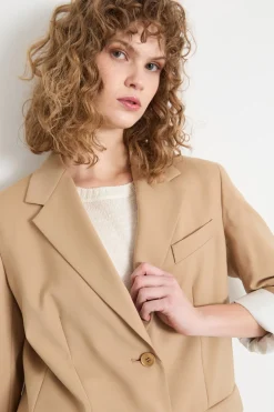 Blazer monopetto in tela - Cammello
