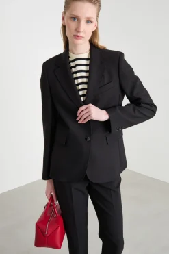 Blazer monopetto in tela - Nero