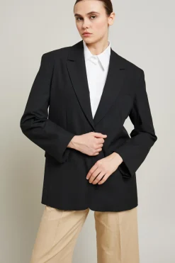 Blazer monopetto in tela - Nero