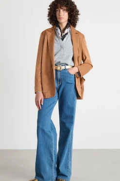 Blazer monopetto in tessuto stretch - Marrone