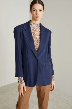 Blazer over in lino - Blu