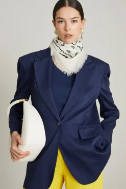Blazer over in lino - Blu