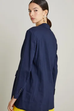 Blazer over in lino - Blu
