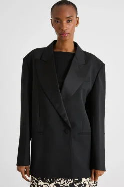 Blazer oversize con rever a lancia - Nero