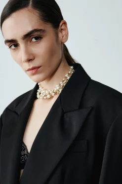 Blazer oversize con rever a lancia - Nero