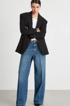 Blazer oversize con spilla - Nero