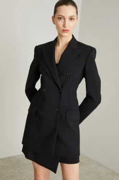 Blazer sfiancato con spalline - Nero