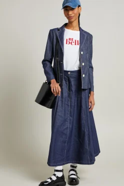 Blazer sfiancato effetto denim - Blu Denim