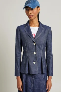 Blazer sfiancato effetto denim - Blu Denim