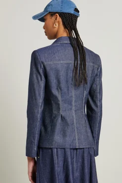 Blazer sfiancato effetto denim - Blu Denim