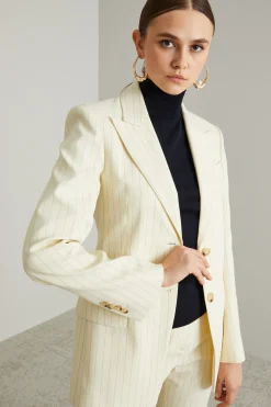 Blazer sfiancato in tela gessata - Avorio Nero