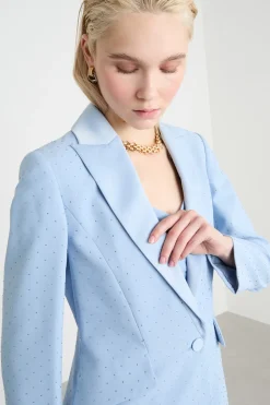 Blazer slim fit con strass - Azzurro