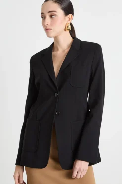 Blazer slim in jersey compatto - Nero