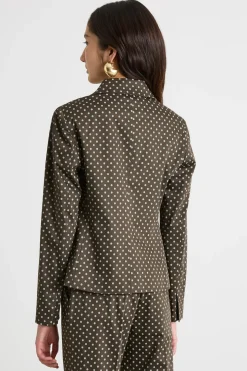 Blazer slim in raso di cotone - Marrone Bianco